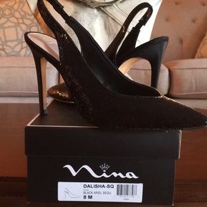 NINA- Dalisha-SQ  Black Sequined Sling Pump-SZ 8M